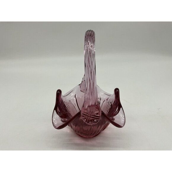 Footed Vintage Fenton Plum Art Glass Basket with Applied Handle 6" Tall Marked - Picture 10 of 16